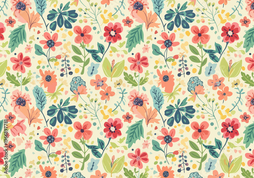 Delicate flower pattern with simple stems and soft petals in airy arrangement