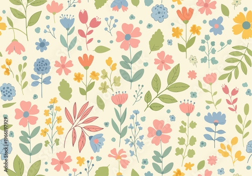 Seamless watercolor floral artwork with fresh spring mood and natural elegance