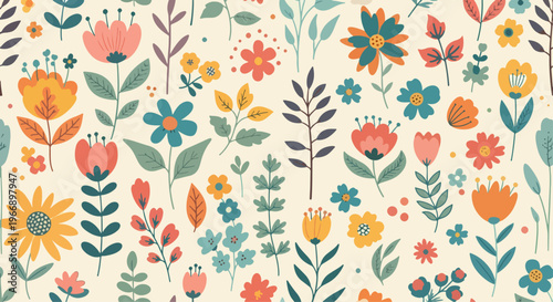 Light botanical background with charming garden flowers and airy white space