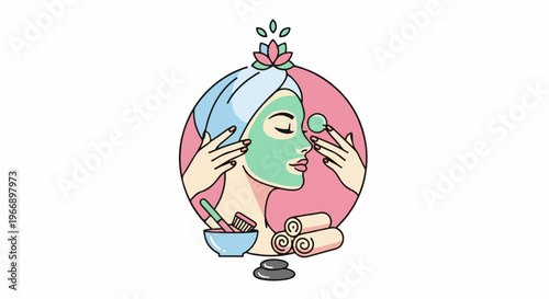 Woman enjoying a facial treatment with spa accessories