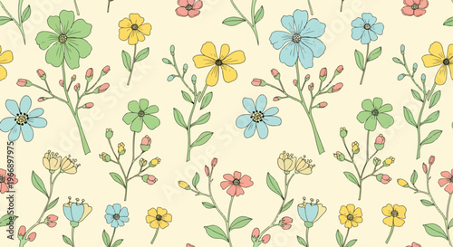 Decorative floral pattern with hand painted watercolor flowers and elegant layout