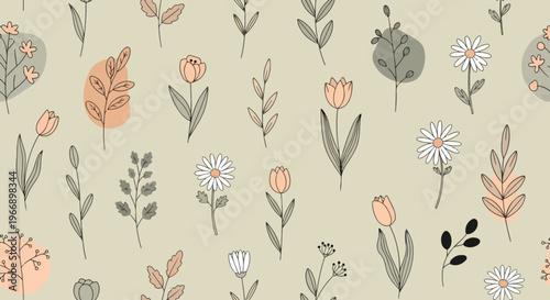 Cute and colorful floral arrangement with tiny blossoms forming seamless decorative background