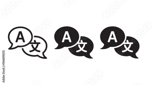 Speech bubbles with multilingual translation icons