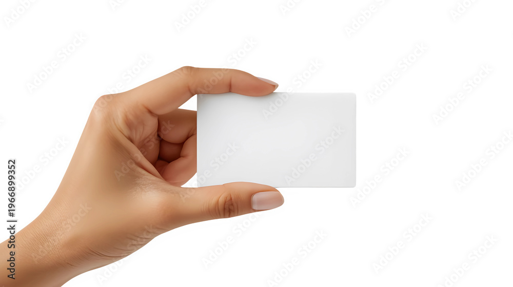 Obraz premium A hand holding a blank white rectangular card against a transparent background, shown in a horizontal orientation.