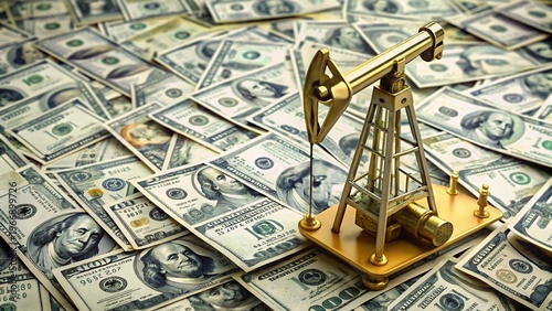 Oil pump on background of us dollar
