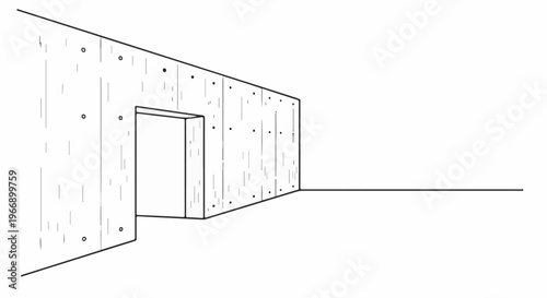 Hand-drawn architectural sketch of a doorway in a wooden wall