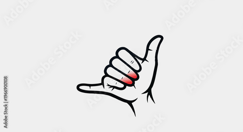 Cartoon hand making the shaka sign with red accents on fingertips