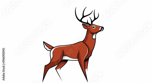 Cartoon illustration of a brown deer with large antlers against a white background