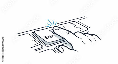 Close-up illustration of a finger pressing the Enter key on a keyboard