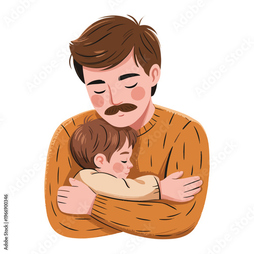 Father holding his child in arms. fatherhood concept on white background.