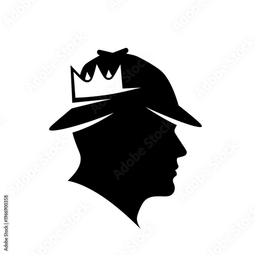 Silhouette of a Person Wearing a Hat and Crown.