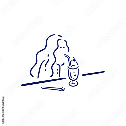 【飲み物】喫茶店でジュースを飲む女性のイラスト素材
