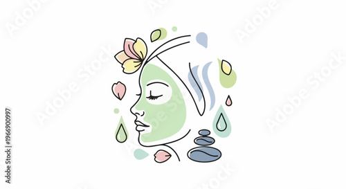 Minimalist illustration of a serene woman receiving a spa treatment