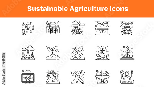 Sustainable Agriculture Line Icons Set Organic Farming Eco Food Outline Vector