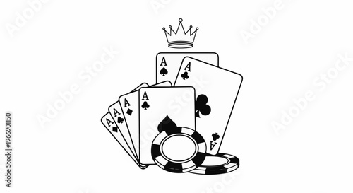 Five aces and two poker chips with a crown on top
