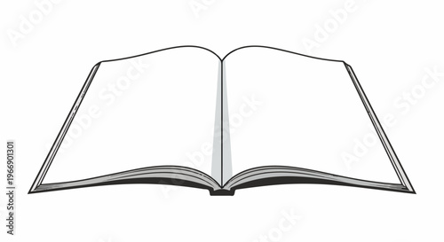 Open blank book with clean pages and black cover outline
