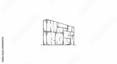 Architectural sketch of a stacked wall structure made of various sized blocks