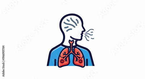 Illustration of human respiratory system with breath depicted