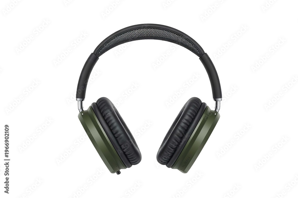 Fototapeta premium Stylish over-ear headphones featuring an olive green finish and comfortable black leatherette earcups ideal for music listening