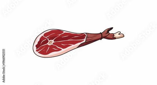 Raw ham leg with marbled meat and bone detail on white