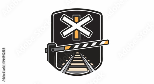 Railway crossing with barrier and tracks inside a shield