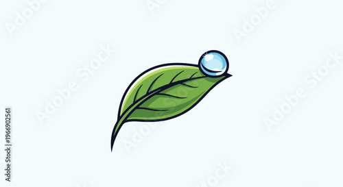 Green leaf with a glistening water droplet on its tip