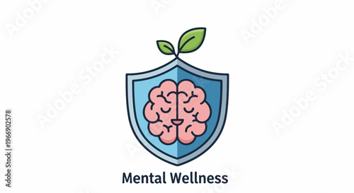 Shield protecting a brain with growing leaves above it