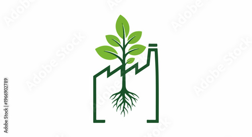 Green plant growing out of factory outline