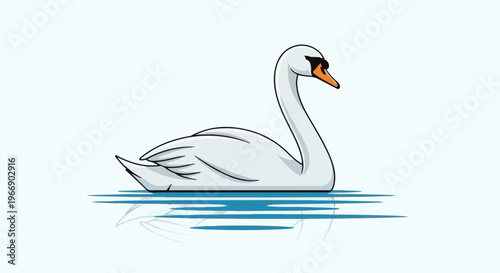 Elegant white swan gracefully glides on calm water surface