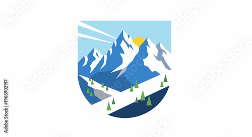 Majestic snow-capped peaks bathed in the warm glow of a setting sun