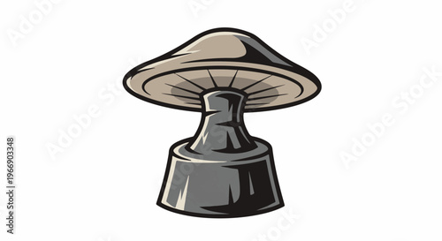 Stylized illustration of a mushroom with a wide cap and thick, faceted stem