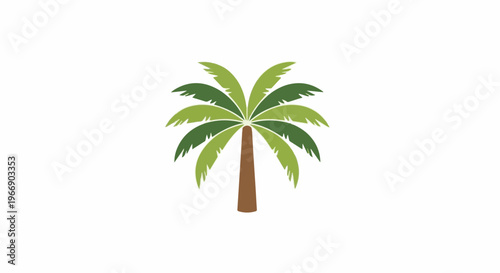 Stylized illustration of a palm tree with a brown trunk and green fronds