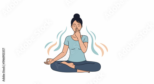 Person meditating with breath waves