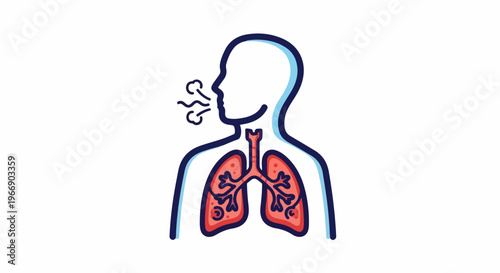 Simplified illustration of human lungs and breath expelled