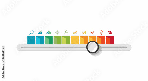 Colorful infographic slider with icons representing progress, tasks, and percentages