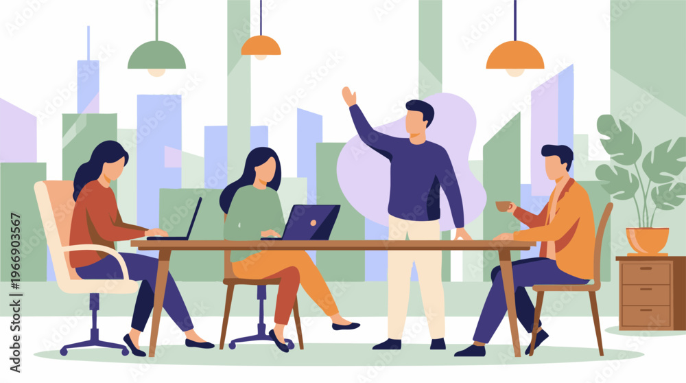Fototapeta premium Team collaboration and discussion in modern co-working office space