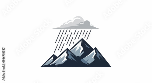 Stylized mountains with rain falling from a cloud