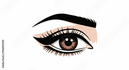 Stylized brown eye with prominent black eyeliner and long lashes