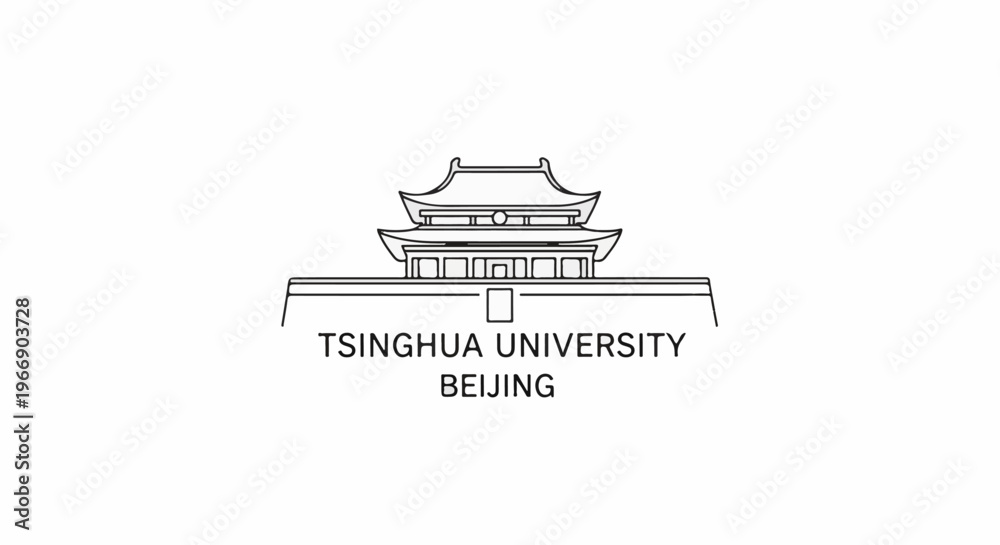 Naklejka premium Line art of traditional East Asian building, text below
