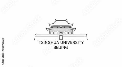 Line art of traditional East Asian building, text below