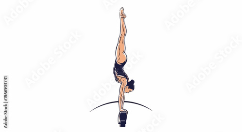Gymnast performing a handstand on a block with a curved line
