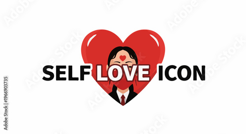 Stylized red heart icon with a masked face and "SELF LOVE ICON" text