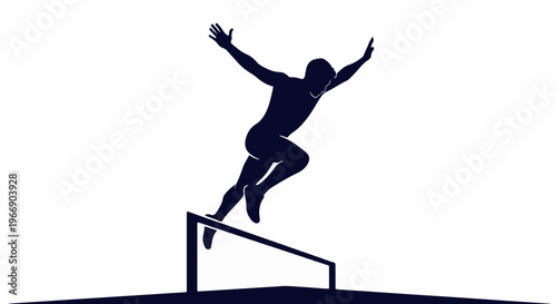 Silhouette of an athlete leaping over a hurdle, arms outstretched