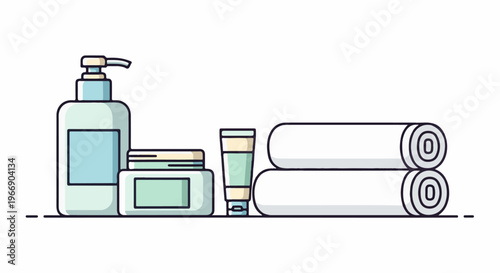 Flat design spa and bath products with two rolled towels