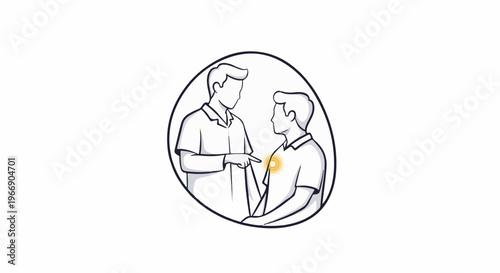 Doctor points to chest pain on patient in illustrative circle