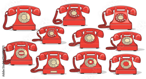 Retro Red Rotary Telephones Collection