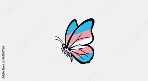 Stylized butterfly with transgender flag colors on wings, isolated