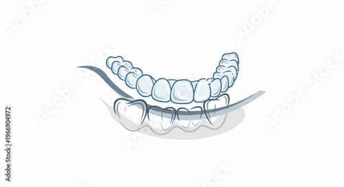 Clear dental aligners shown over a set of teeth, with a shadow effect