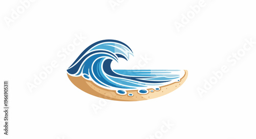 Stylized depiction of a breaking ocean wave cresting onto a sandy beach shore