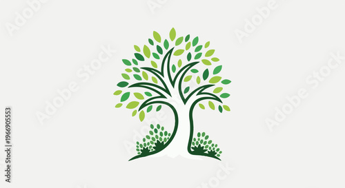Stylized green tree with flowing branches and abundant leaves